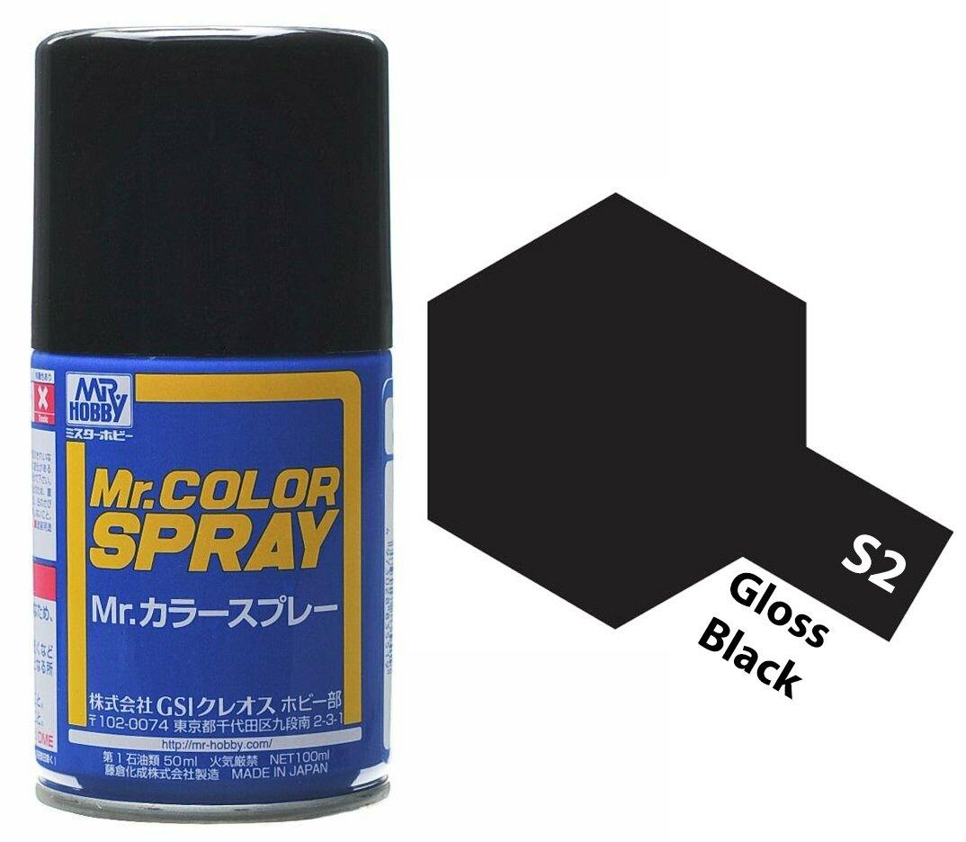Mr. Hobby S2 Mr. Color Gloss Black Acrylic Spray Paint 100ml